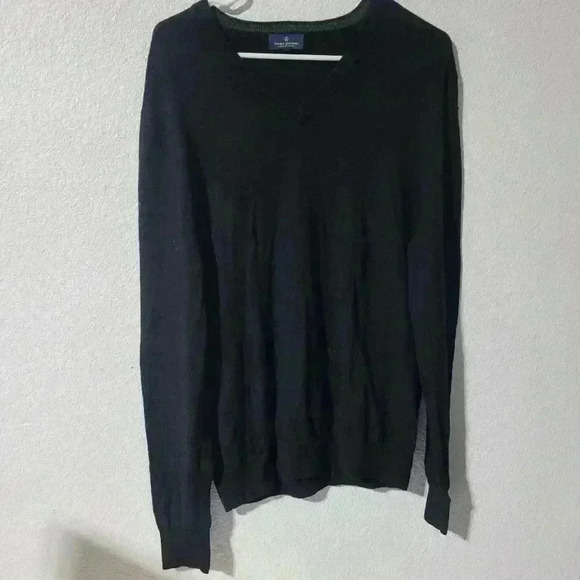 Brooks Brothers Extra Fine Merino Wool V Neck Pullover Sweater Black Sz Lg - Picture 1 of 5
